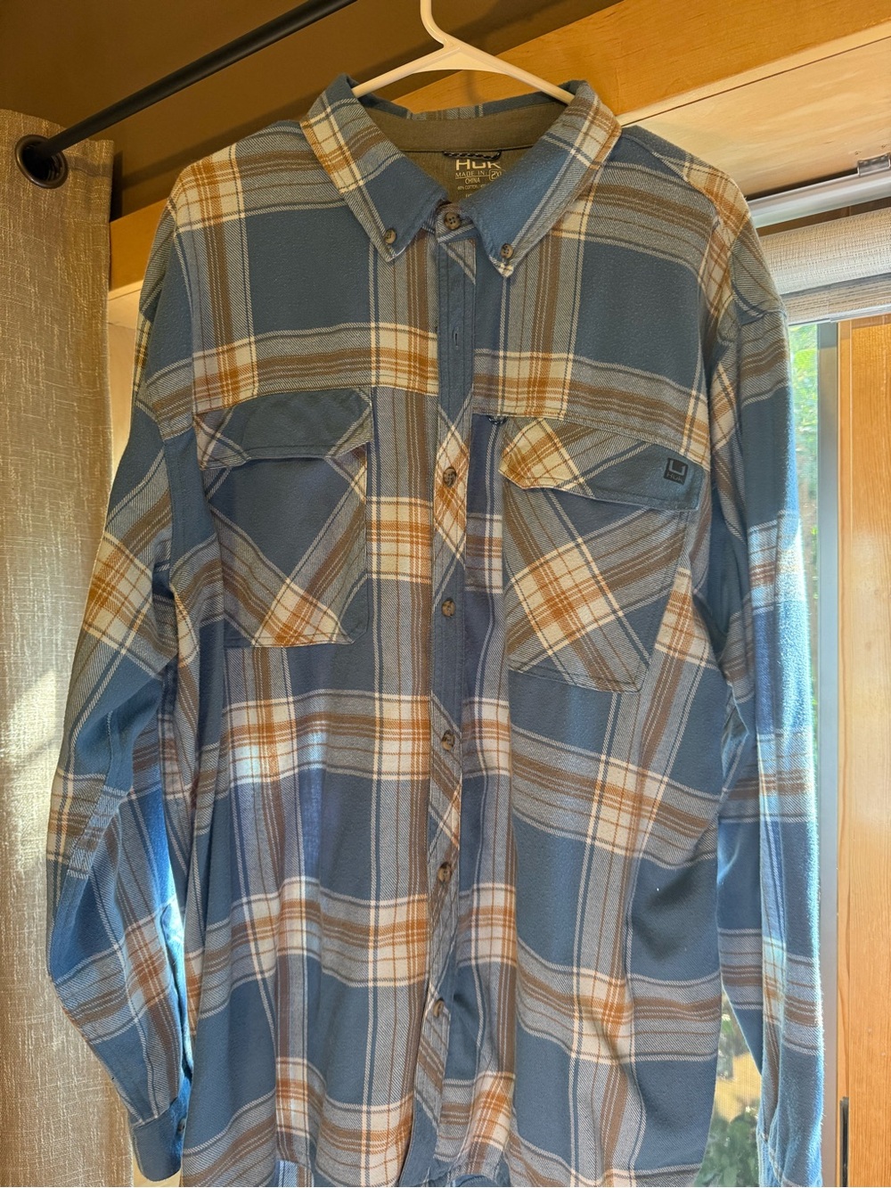 HUK Men’s Blue Plaid Button-Down Shirt